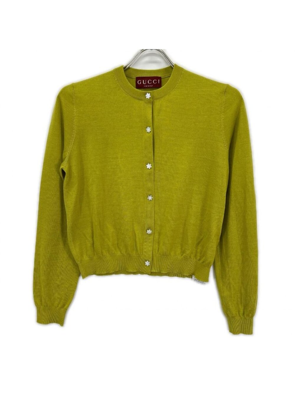 Gucci Green Cashmere Silk GG Flower Button Cardigan